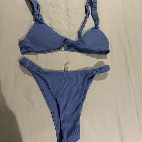 High rise triangle bikini set for women - 1) lime green 2) blue. Size medium - Picture 2 of 2